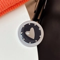 Close-up of heart mirror phone grip with mine text and silver dots decoration - Matte Silver Magnetic - Dopamine Small Heart Mirror / Black