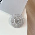 Detail of magnetic silver phone grip with 3D bow and sparkling rhinestones for Magsafe - Rhinestone Pearl Silver Gray Bowtie / Silver