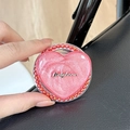 Close-up of pink glitter heart Magsafe phone grip with red beads and logo detail - Stereo Heart - Red Glitter / Pearl Magnetic Style
