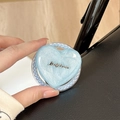Detail of blue heart MagSafe phone grip with glitter, pearls and Luckyhorse emblem - Stereo Heart - Blue Glitter / Pearl Magnetic Style