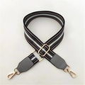 Adjustable wide striped shoulder strap with red accents and gold metal hooks for bags - Grey Striped + Grey Leather