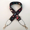 Adjustable wide crossbody bag strap with colorful planet prints and gold metal hooks - White