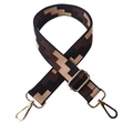 Adjustable wide replacement strap with brown geometric pattern and gold hardware - Black