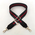 Adjustable wide fabric bag strap with classic red and green stripes and gold hardware - Green Striped Black Edge + Black Leather
