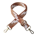 Tracolla regolabile larga in tessuto con motivi geometrici marrone e beige e ganci dorati - Chiusura in Argento / Marrone