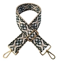 Tracolla jacquard ricamata da 5cm con motivi geometrici e dettagli in metallo dorato - Larghezza: 5cm / Beige Verde