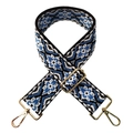 Tracolla regolabile bohémien con ricamo geometrico e moschettoni in metallo dorato - Larghezza: 5cm / Blu Nero