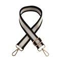Tracolla regolabile a righe bianche e nere con fili dorati e moschettoni in metallo - Chiusura in Argento / Linea Oro Bianco Nero