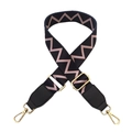 Bandoulière large réglable avec motif zigzag rose et crochets métalliques dorés - Sangle Noire et Rose + Cuir Noir