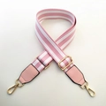 Adjustable pink and white striped canvas bag strap with gold metal hooks and leather trim - Pink & White Strap + White Leather