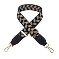 Correa ancha ajustable con patrón de zigzag negro y beige y ganchos dorados finos - Negro