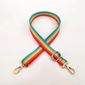 Detail of 2.5cm colorful rainbow woven bag strap with light gold metal swivel hooks - Rainbow