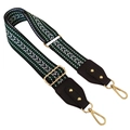 Adjustable wide replacement shoulder strap with green and white geometric ethnic embroidery - Green + Black
