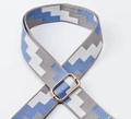 Adjustable bag strap with blue and grey geometric pattern and gold buckle - Grey + White Leather Head