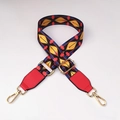 Adjustable ethnic style bag strap with colorful geometric patterns and gold metal clips - No.1 + Red Leather Trim