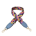 Ethnic style colorful floral wide adjustable shoulder strap with golden metal hardware - No.2 + Light Blue Leather Trim