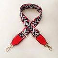 Adjustable woven strap for crossbody bags with geometric pattern and gold hardware - Black & Red with Red Leather