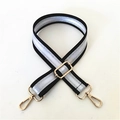 Adjustable silver stripe shoulder strap with gold metal buckles for crossbody bags - Black