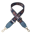Adjustable colorful bohemian woven shoulder strap with geometric patterns and gold metal hooks - Diamond Pattern with Light Blue Leather