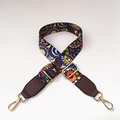 Detail of adjustable bohemian colorful wide shoulder strap with golden metal hardware - No.3 + Coffee Leather Trim