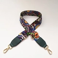 Adjustable bohemian floral woven strap with green leather ends and gold metal hooks - No.3 + Green Leather Trim