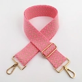 Macro detail of adjustable neon pink and khaki geometric embroidered cotton bag strap - Silver Clasp / Pink