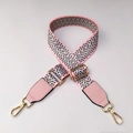Detail of adjustable colorful woven strap with pink PU leather and golden hardware - No.6 + Pink Leather Trim