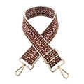Retro geometric V-pattern wide woven bag strap with golden metal hardware and adjustable slider - Silver Clasp / White Light Coffee