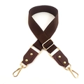 Adjustable wide canvas shoulder strap with brown leather and gold metal hooks - Brown