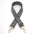 Adjustable woven bag strap with black and khaki geometric diamond jacquard patterns - 23-Black Off-white