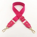 Detail of rose red cotton canvas bag strap with golden metal hooks and adjustable buckle - Rose Red