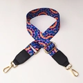 Detail of colorful ethnic wide bag strap with golden metal buckles and geometric pattern - No.7 + Black Leather Trim