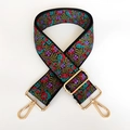 Ethnic style jacquard wide adjustable shoulder strap with floral embroidery and gold hooks - Silver Clasp / No.1 Purple Flower