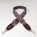 Close-up of bohemian geometric pattern on adjustable wide crossbody bag strap - No.11 + Coffee Leather Trim