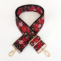 Close-up of bohemian floral embroidery on wide bag strap with gold metal hardware - Silver Clasp / No.2 Pink Flower