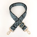 Retro geometric wide strap with blue wave jacquard and gold metal hooks - Light Blue Black with Gold Buckle