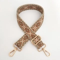 Detail of 3.8cm jacquard geometric bag strap with adjustable gold buckle and hooks - Matcha Green Floral / Silver Clasp
