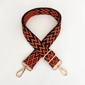 Detail of adjustable woven bag strap in orange and black with gold metal hooks - Orange Black with Gold Buckle