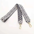 Detail of ethnic geometric patterned wide shoulder strap with gold swivel lobster clasps - Long Style / Navy Blue