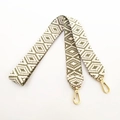 Ethnic style olive green and beige woven shoulder strap with gold metal hooks - Long Style / Bean Green