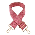 Pink and beige geometric jacquard woven bag strap with adjustable gold hardware - Deep Pink