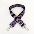 Detail of adjustable purple and black jacquard shoulder strap with silver swivel hooks - Purple Black With Silver Buckle