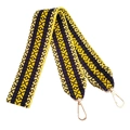 Ethnic style yellow and navy geometric woven wide shoulder strap with gold metal hooks - Yellow & Purple