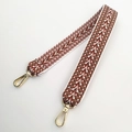 Detail of red-brown geometric embroidery on 3.8cm wide fabric shoulder bag strap - Style 2 Short