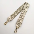Close-up of geometric pattern cotton woven bag strap with golden lobster metal clasps - Short Style / Bean Green