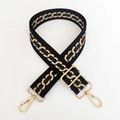 Adjustable wide replacement bag strap with black and beige geometric chain pattern - Black Gunmetal Buckle