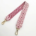 Detail of burgundy and cream ethnic geometric pattern woven strap with gold metal clasps - Short Style / Fuschia