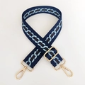 Adjustable navy blue woven strap with light blue geometric pattern and gold hardware - Blue Gunmetal Buckle