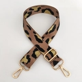 Correa de bolso ajustable con estampado de leopardo, purpurina dorada y ganchos de metal - Leopardo Café Dorado con Hebilla Dorada