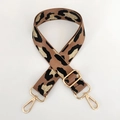 Detail of adjustable leopard print bag strap with golden metal hooks and jacquard texture - Coffee Gold Thread + Gold Buckle